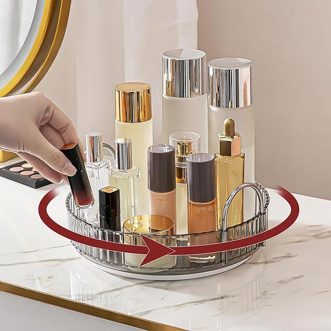 INVSSENE 360?? Rotating Makeup Organizer, Bathroom Make Up Spinning Holder Rack, Large Capacity Cosmetics Storage Vanity Shelf Countertop, Fits Cosmetics, Perfume, Skincare, Lipsticks(1 Tier, Gray)