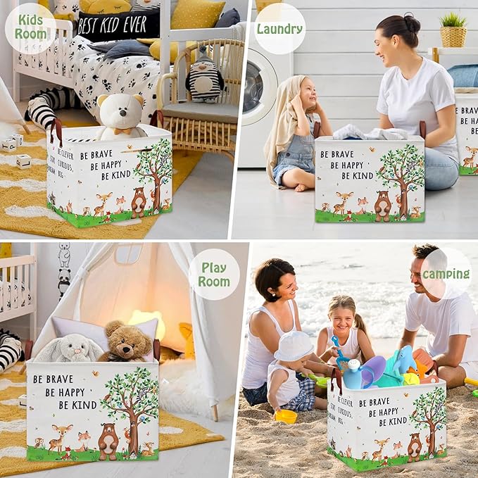 Woodland Nursery Decor Baby Shower Basket , Bear Baby Laundry Basket , Jungle Animal Baby Hamper Fox Rabbit Storage Bin Toy Bin Cute Collapsible Clothes Book Organizer Box