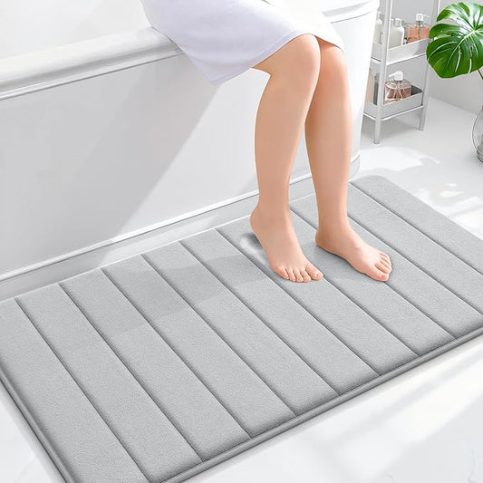 OLANLY Memory Foam Bath Mat 44x24, Super Soft Absorbent Bathroom Rugs, Quick Dry, Machine Washable Shower Floor Rugs, Bathmat Carpet, Bathroom Home Decor Accessories, Light Gray