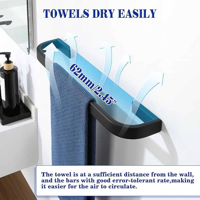 Alise 16'' Towel Bar for Bathroom,Black Towel Holder Towel Racks for Bathroom Wall Mount,SUS304 Stainless Steel Towel Rail Towel Hanger for Walls