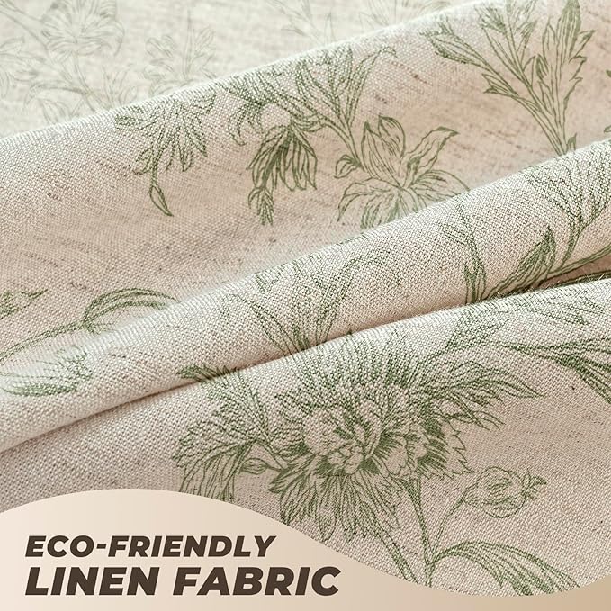 Sage Green Floral Vintage Linen Shower Curtain, French Country Cottagecore Shower Curtains for Bathroom