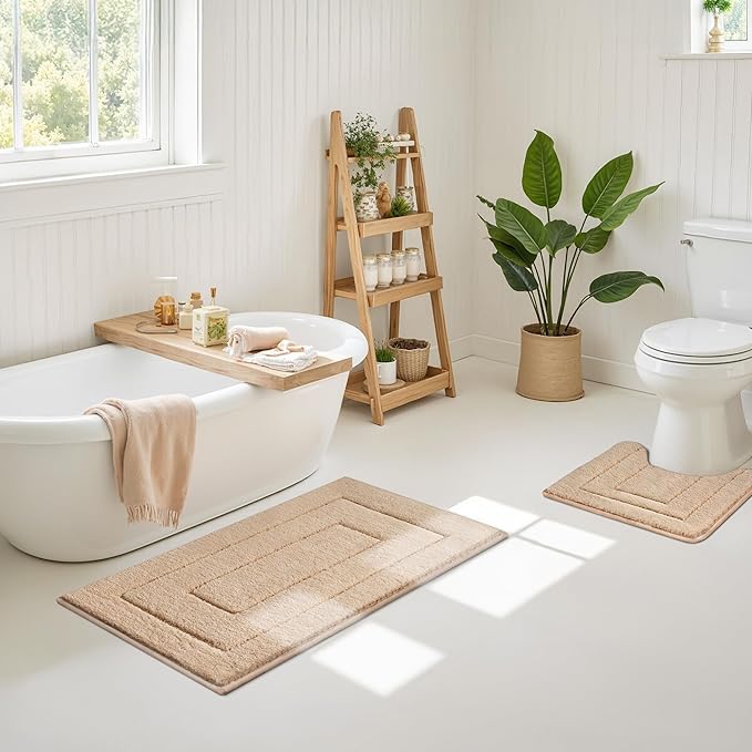 GRANNY SAYS Bathroom Rug Mat, Bath Mats for Bathroom Non-Slip, 24" x 43", Super Soft and Water Absorbent, Microfiber Bath Rugs, Machine Wash Dry, Large Bath Rugs for Floor, Khaki