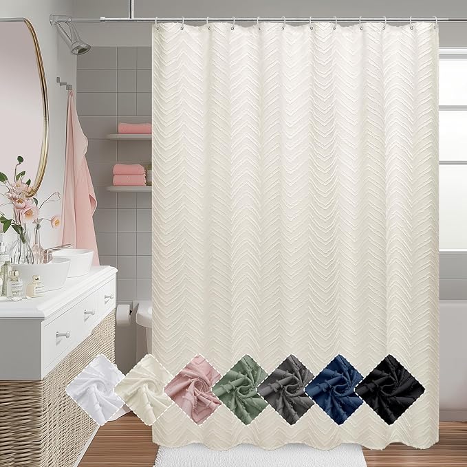 OVZME Beige Bathroom Shower Curtain 78 Inch Length, Boho Style Soft Touching Chevron Textured Protect Privacy Shower Curtain for Bathroom Hotel, Modern Bath Decor, 72Wx78L Inches