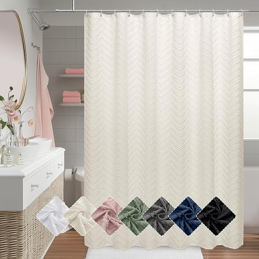 OVZME Beige Bathroom Shower Curtain 78 Inch Length, Boho Style Soft Touching Chevron Textured Protect Privacy Shower Curtain for Bathroom Hotel, Modern Bath Decor, 72Wx78L Inches
