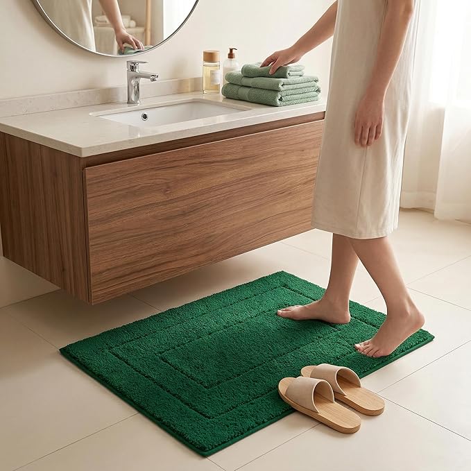 GRANNY SAYS Bathroom Rugs and Mats, 16" x 24" Non-Slip Bath Mat for Bathroom, Super Soft Absorbent Microfiber Bath Rug, Machine Washable and Dry, Small Deep Green Rug for Shower, Tub and Bath Floor