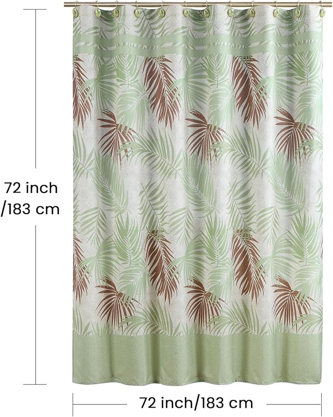 Fabric Shower Curtain, Sage Green and Brown Tropical Plant Leaf Print Shower Curtains for Bathroom, Waterproof Bathroom Curtains, 72" W x 72" H