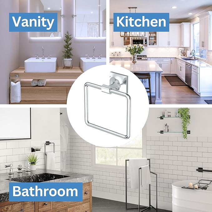 Gatco 5582 Waterline Towel Ring | Modern Hand Towel Holder for Bathroom | Stylish Decorative Hardware, Heavy Duty Metal, EZ Ancor Mounting | Chrome