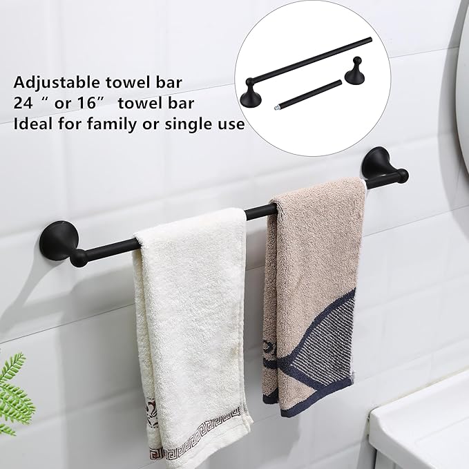 4 Pieces Matte Black Bathroom Hardware Set,Wall Mounted 23.6 inch Towel Bar Set Matte Black,Towel Rack Set,Toilet Paper Holder,Matte Black Bathroom Accessories Set, YM0254-B