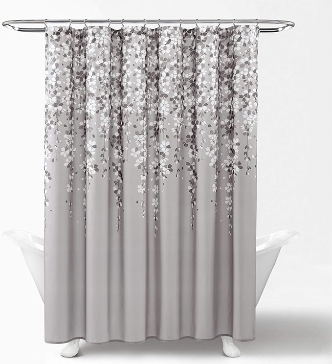 Lush Decor Weeping Flower Shower Curtain 72"W x 72"L Gray - Fabric Shower Curtains for Bathroom - Floral Bathroom Curtain - Cottage Core Decor