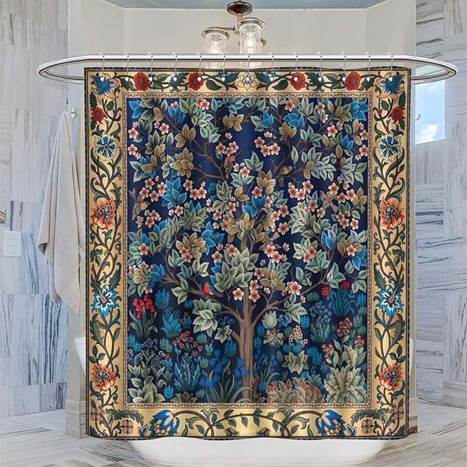 Boho Shower Curtains William Morris Art Retro Design Flower Trees Pattern Printed Shower Curtains 72""×72"" Inch, Style