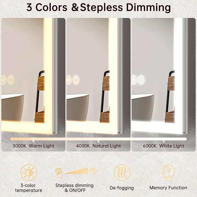 60"x32" Medicine Cabinet Mirror, LED Lighted Medicine Cabinet with Electrical Outlet＆USB, Anti-Fog, 3 Colors Temperature Stepless Dimmable, Aluminum Cabinet for Storage and Mordern Decor