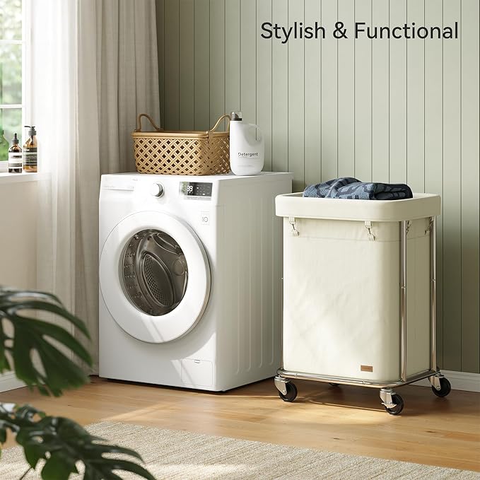 Nunsino Laundry Basket with Wheels 150L/40Gal, Rolling Laundry Hamper with Steel Fram and Removable Washing Bag,Laundry Sorter Cart for Laundry Room,Hotel,Dorm,Cream and Silver