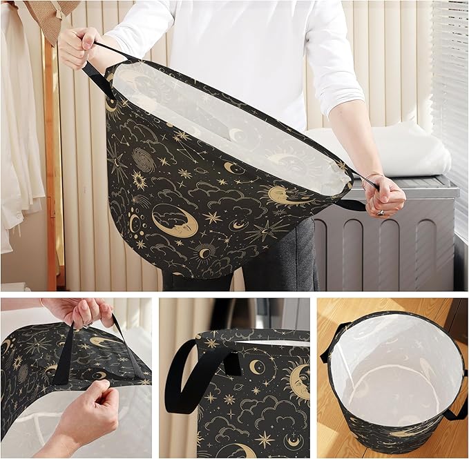 Laundry Hamper for Bedroom,Dirty Clothes Basket,Laundry Basket with Handles,Kids Girls Room Canvas Hamper Bag,Blankets,Towel,Toy Storage Organizer