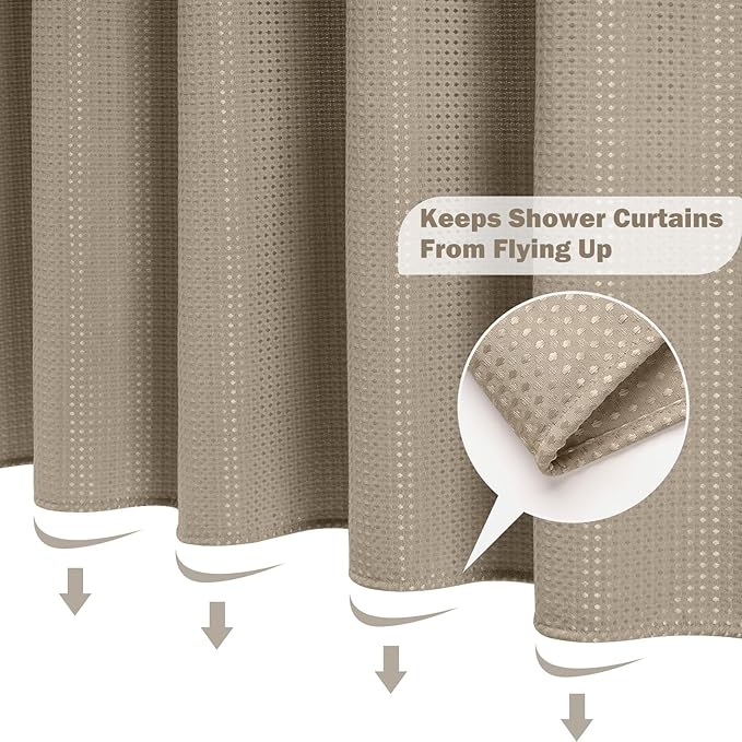 UFRIDAY Moka Waffle Weave Shower Curtain 72x72 inch, Spa Like Hotel Style Bath Curtain with Mesh Top Window, Heavy Duty Thick Fabric Shower Curtain for Bathroom, Machine Washable Water Resistant