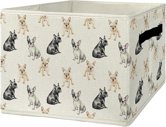 French Bulldog Dog Storage Bins & Boxes with Handles, Frenchie Dog Foldable Basket for Organizing, French Bulldog Gifts Collapsible Storage Basket for Bedroom Room Bathroom Clothes Toys Books