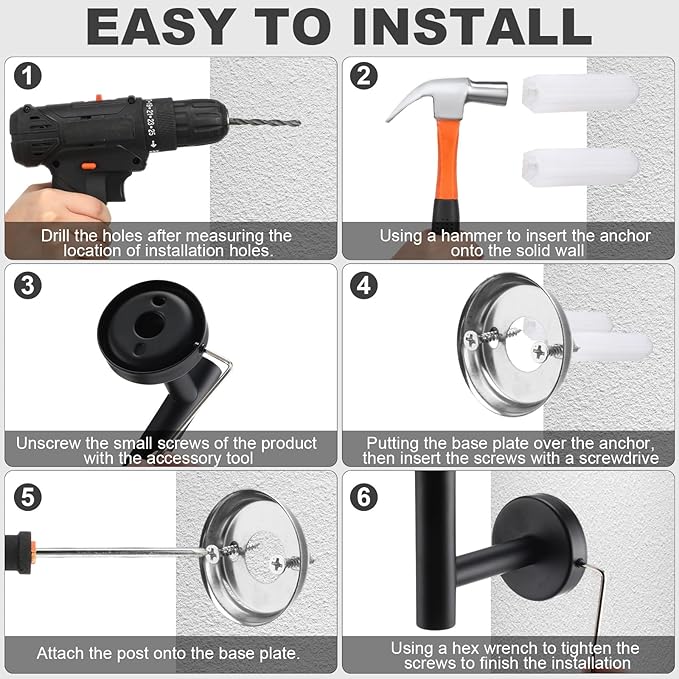 Gisafai 15 Pcs Black Bathroom Accessories Hardware Set Towel Racks for Bathroom SUS304 Stainless Steel 23.6 Inch Brushed Towel Bar Ring Toilet Paper Holder Robe Hooks for Wall Mounted