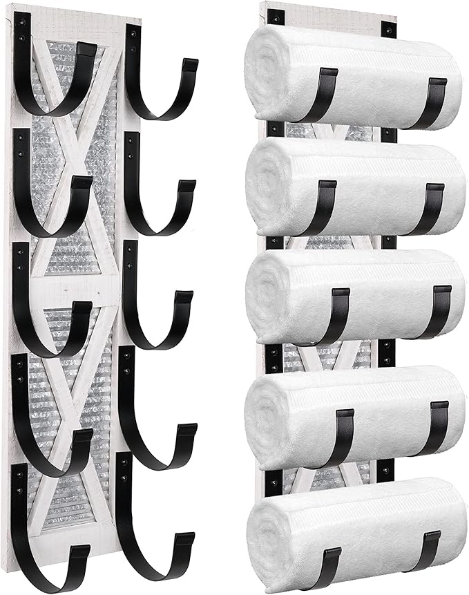 Autumn Alley Farmhouse Towel Holder, Rustic Wine Rack, Rolled Towel Rack, and Wine Holder for Farmhouse Bathroom Accessories Décor, Wall Mounted Towel Rack, Rustic White
