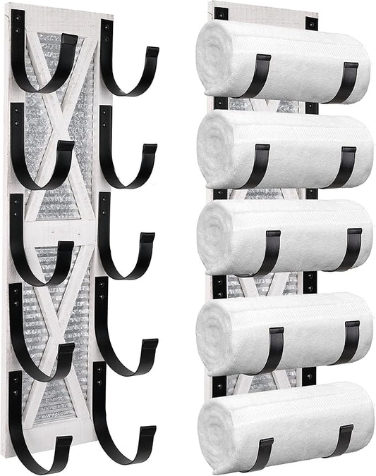 Autumn Alley Farmhouse Towel Holder, Rustic Wine Rack, Rolled Towel Rack, and Wine Holder for Farmhouse Bathroom Accessories Décor, Wall Mounted Towel Rack, Rustic White