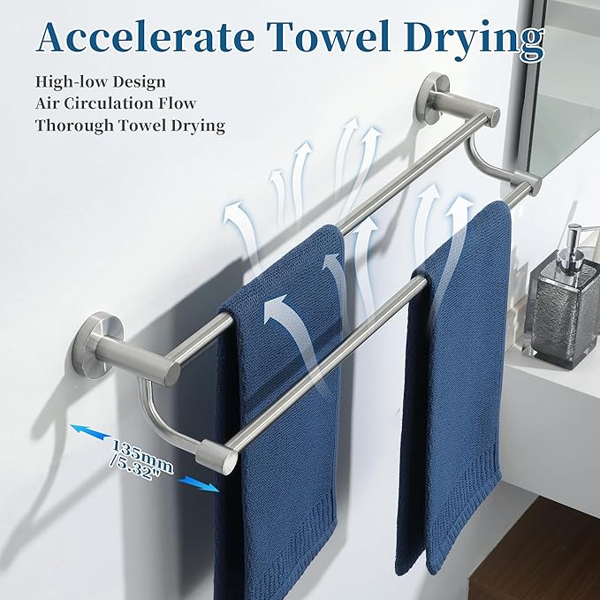 Alise Double Towel Bars,24 Inch Towel Rack for Bathroom, Wall Mount Towel Holder, Quick Drying Towel Hanger SUS304 Stainless Steel Towel Rail, Brushed Nickel, GOY4600-LS