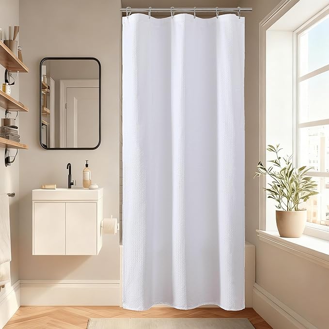 Aiyufeng Waterproof Fabric Shower Curtains for Bathroom，Dot Like Embossed Textured Soft Polyester Cloth Stall Shower Curtain，Hotel Luxury Quality Machine Washable，36Wx72L，White