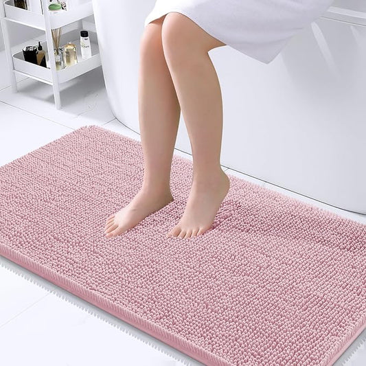 OLANLY Bathroom Rugs 40x24, Extra Soft Absorbent Chenille Bath Rugs, Rubber Backing Quick Dry, Machine Washable Bath Mats for Bathroom Floor, Tub and Shower, Home Decor Accessories, Dusty Rose