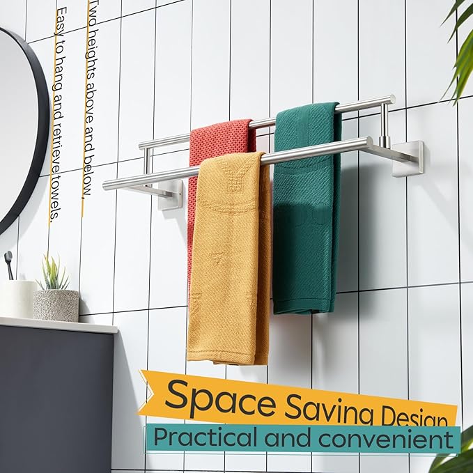 KOKOSIRI Hand Towel Holder Brushed Nickel Bathroom Rack 20-Inch Double Bath Towel Bars Rails for Garage Kitchen Stainless Steel B5009BR-L20