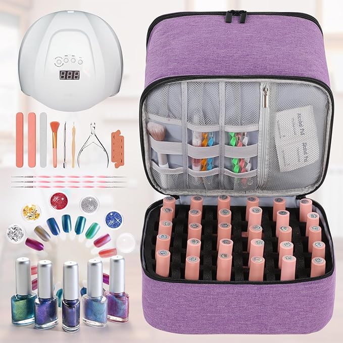 Travel Nail Polish Organizer, Holds 30 Bottles (15ml), Double-layer Nail Polish Carrying Case, Large Capacity Portable Storage Bag for Nail Varnish and Manicure Set