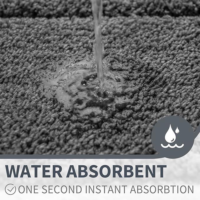 GRANNY SAYS Large Bathroom Rugs Non Slip Washable, 24" x 48", Water Absorbent Bath Mats for Bath, Thick Soft Shaggy Bath Rug, Microfiber Bath Floor Mat, Bathroom Decor, Deep Gray