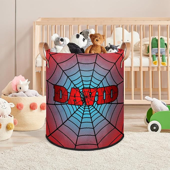 Spider Wed Personalized-Laundry-Hamper-Basket for Kids Custom Name Collapsible Storage Organizer Bin Dirty Clothes Toys Hamper for Boys Nursery in Laundry, Bedroom, Bathroom Dark Red