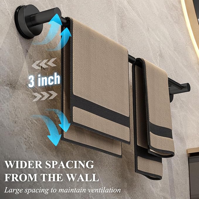Towel Bar for Bathroom Wall,Adjustable 12~21 Inch Towel Racks for Bathroom Wall Mounted, Towel Holder for Glass Shower Door,Bathroom Accessories,Apparment Essentials,Home Decor-Black(2pcs)