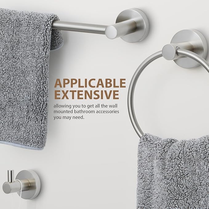 Bathroom Hardware Set 4 Piece – 24 Inch Towel Bar Set,Rustproof Stainless Steel Bathroom Accessories Kit with Towel Ring, Toilet Paper Holder & Robe Hook, Wall Mounted Bathroom Fixtures Set