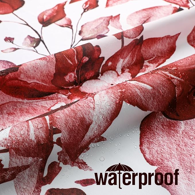 Gibelle Burgundy Red Eucalyptus Shower Curtain, Watercolor Plant Leaves with Floral Bathroom Shower Curtain Set, 72x72