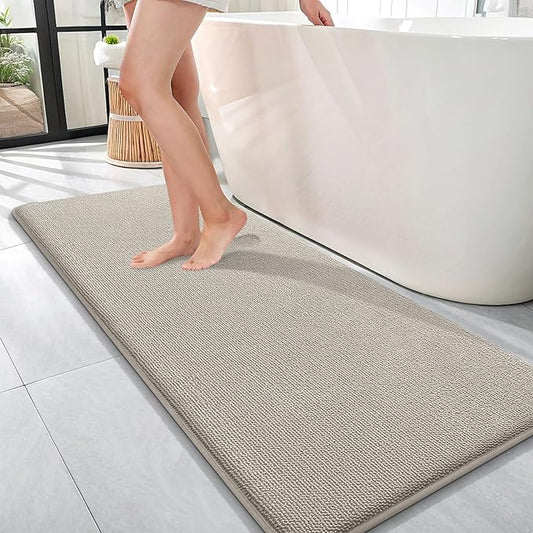 OLANLY Thick Memory Foam Bath Mat Rug 47x17, Extra Soft Absorbent Bathroom Rug, Quick Dry Bath Mats, Non-Slip, Machine Washable Carpet for Bathroom, Tub and Shower, Home Decor Accessories, Warm Taupe