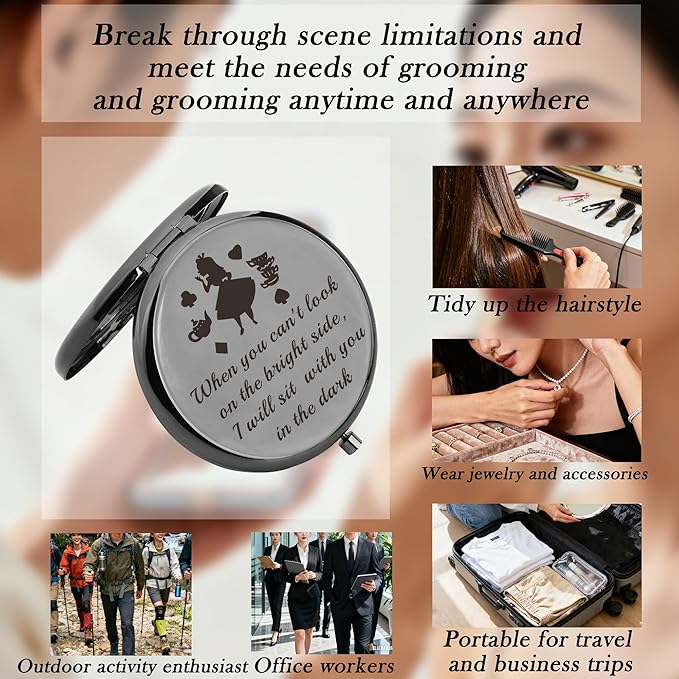 AKTAP Fairy Tale Gifts Princess Fans Compact Mirror I Will Sit with You in The Dark Makeup Mirror for Women (A Princess Black Mirror)