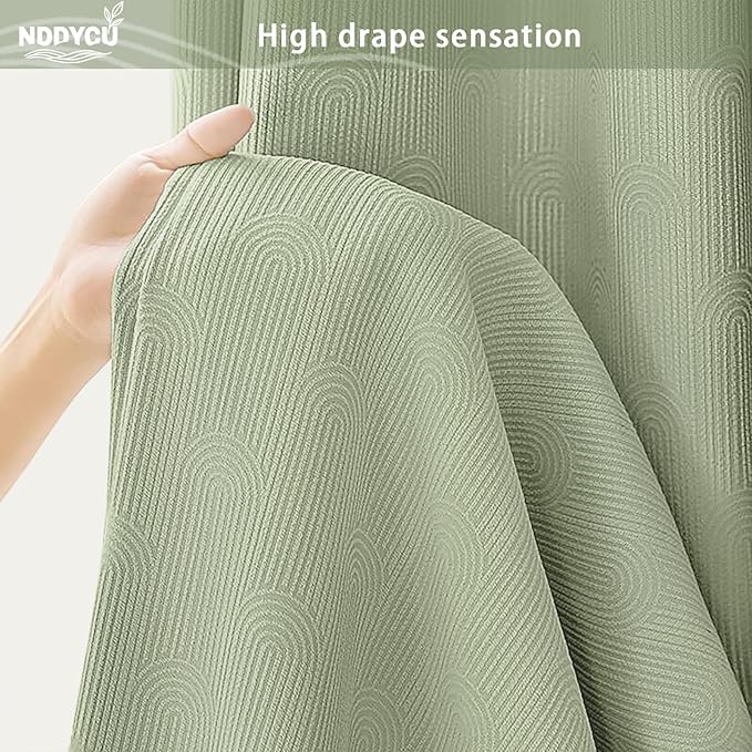 Sage Green Shower Curtain Boho Cotton Texture Mid Century Minimalist Arch Shower Curtain for Bathroom,72" W X 78" L