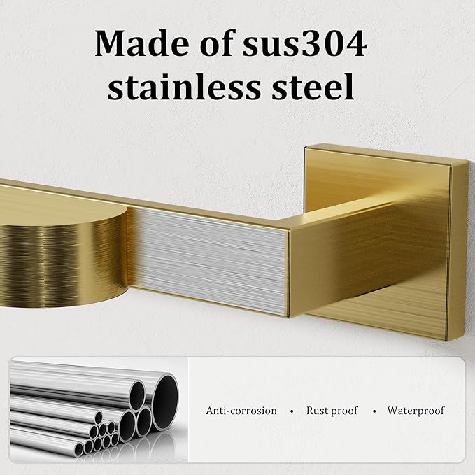 Alise Gold Towel Bar, 16 Inch Towel Racks for Bathroom, SUS304 Stainless Steel Towel Holder Wall Mounted, Heavy Duty Towel Hanger for Bathroom & Kitchen (Gold)