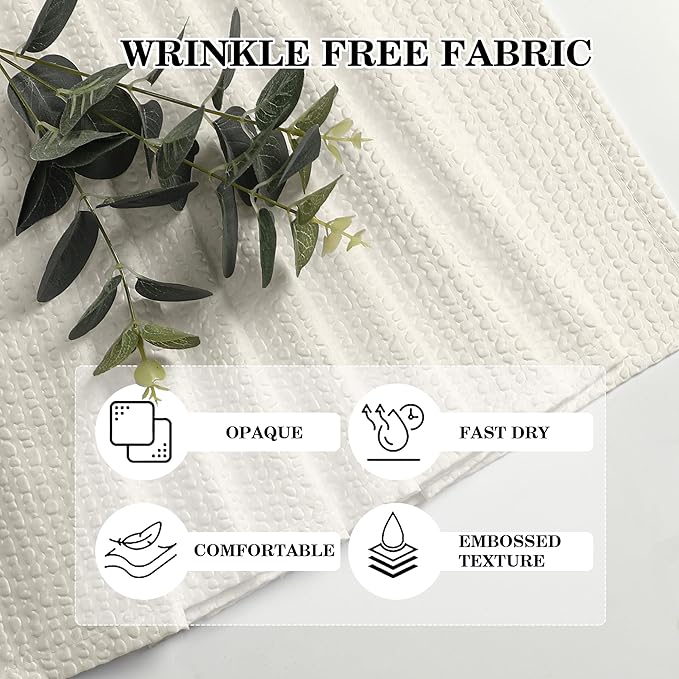OVZME Berry Extra Long Cream Shower Curtain 96 Inch Long, 3D Embossed Texture Fabric Bathroom Shower Curtain, Large Hotel Bath Curtain with 12 Holes, Washable Cloth Shower Curtains, 72x96, Cream