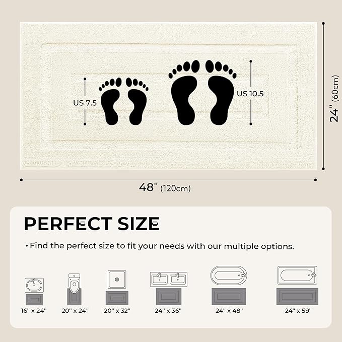 GRANNY SAYS Bathroom Rugs Non Slip, 24" x 48", Bath Rugs for Bathroom Washable, Bath Mats for Floor, Microfiber Bath Mat for Tub, Absorbent Bath Rugs for Shower Room, Ivory