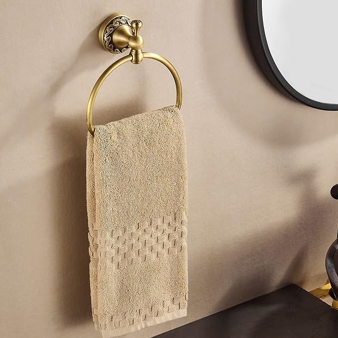 WOLIBEER Brass Towel Ring,Antique Hand Towel Holder, Bathroom Hand Towel Rack Hanger Wall Mounted Retro Kitchen Accessories