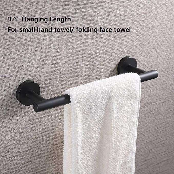 SEIDO Anti-Dropping Towel Bar with 9.6" Hanging Length, Stainless Steel Towel Rack for Bathroom Wall, Double Locking Design Towel bar for Bathroom, Matte Black, 12 inch, 2pc