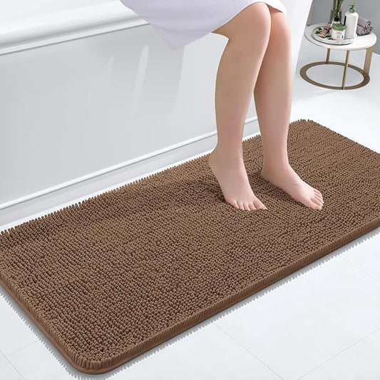 OLANLY Bathroom Rugs 47x20, Extra Soft Absorbent Chenille Bath Rugs, Rubber Backing Quick Dry, Machine Washable Bath Mats for Bathroom Floor, Tub and Shower, Home Decor Accessories, Mocha