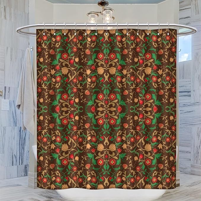 William Morris Original Design Vintage Shower Curtain Furniture Bathroom Fabric Decorations Washable Shower Curtain with Hooks 72x72 Inches(183x183cm), Style-1