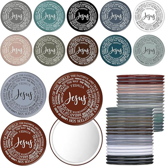 GlikCeil 36 Pcs Easter Christian Compact Mirror Gifts for Women Pocket Jesus Compact Mirrors Bulk, Christian Gifts for Women, Mini Makeup Mirrors, Easter Basket Stuffers, Church Party Favors