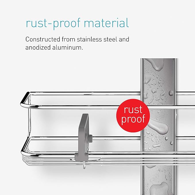 simplehuman 9' Tension Pole Shower Caddy, Stainless Steel and Anodized Aluminum