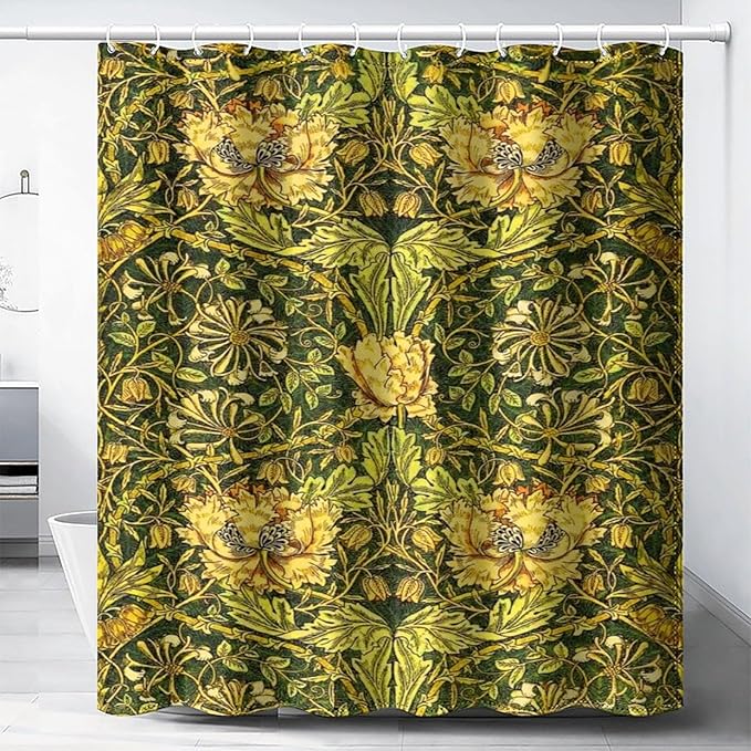 Retro Flower Shower Curtains William Morris Vintage Country Boho Flower Art Print Shower Curtains 72""×84"" Inch, Style-3