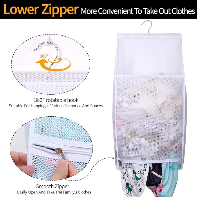 Hanging Collapsible Breathable Mesh laundry bags,Fast Drying Portable Space Saving Laundry Hamper for dorm,Rv Laundry Hamper Storage (White)