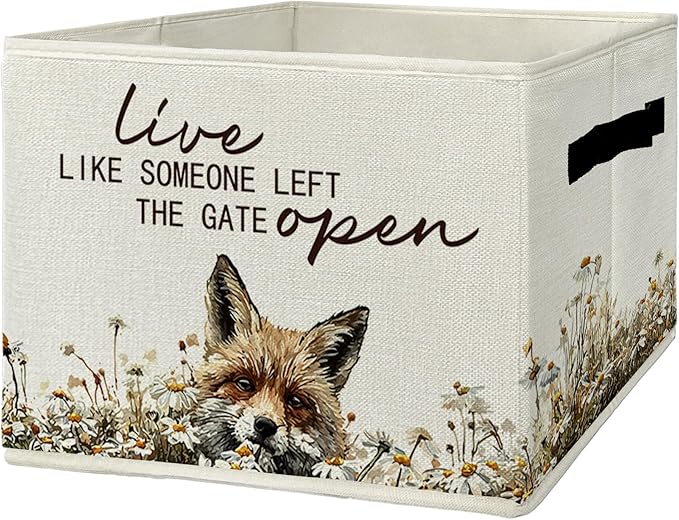 Rustic Fox Storage Bins & Boxes with Handles, Farmhouse Fox Foldable Basket for Organizing, Live Like Someone Left the Gate Open Collapsible Storage Basket for Bedroom Bathroom Clothes Toys