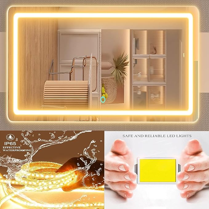 Gvnkvn Makeup Vanity Mirror 24" x 19" Large LED Makeup Mirror, Desk Mirorr with Lights, Light up Mirror with 10X Magnification and, Dimmable 3 Modes, Touch Control White