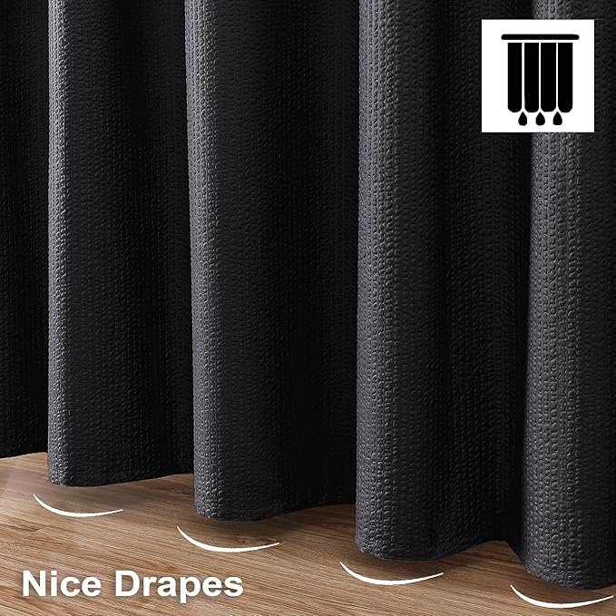 OVZME Berry Black Shower Curtain, Embossed Textured Fabric Shower Curtain for Bathroom - Soft Cloth & Hotel Spa Luxury, Water Repellent, Machine Washable Long Shower Curtain, 72X78, Black