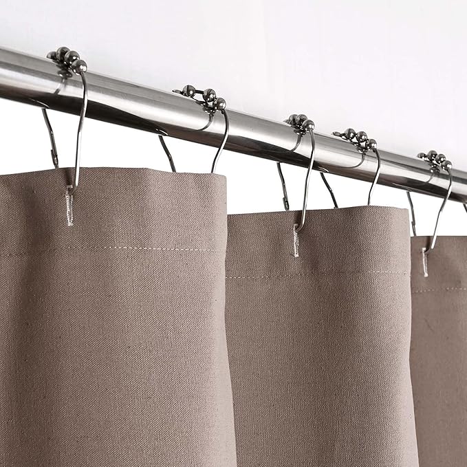 Farmhouse Taupe Shower Curtain,Taupe and Brown Stripe,Button Curtain,Cotton Blend and Cotton Woven Fabric,Rustic Charm Country Chic Style,72x78 in